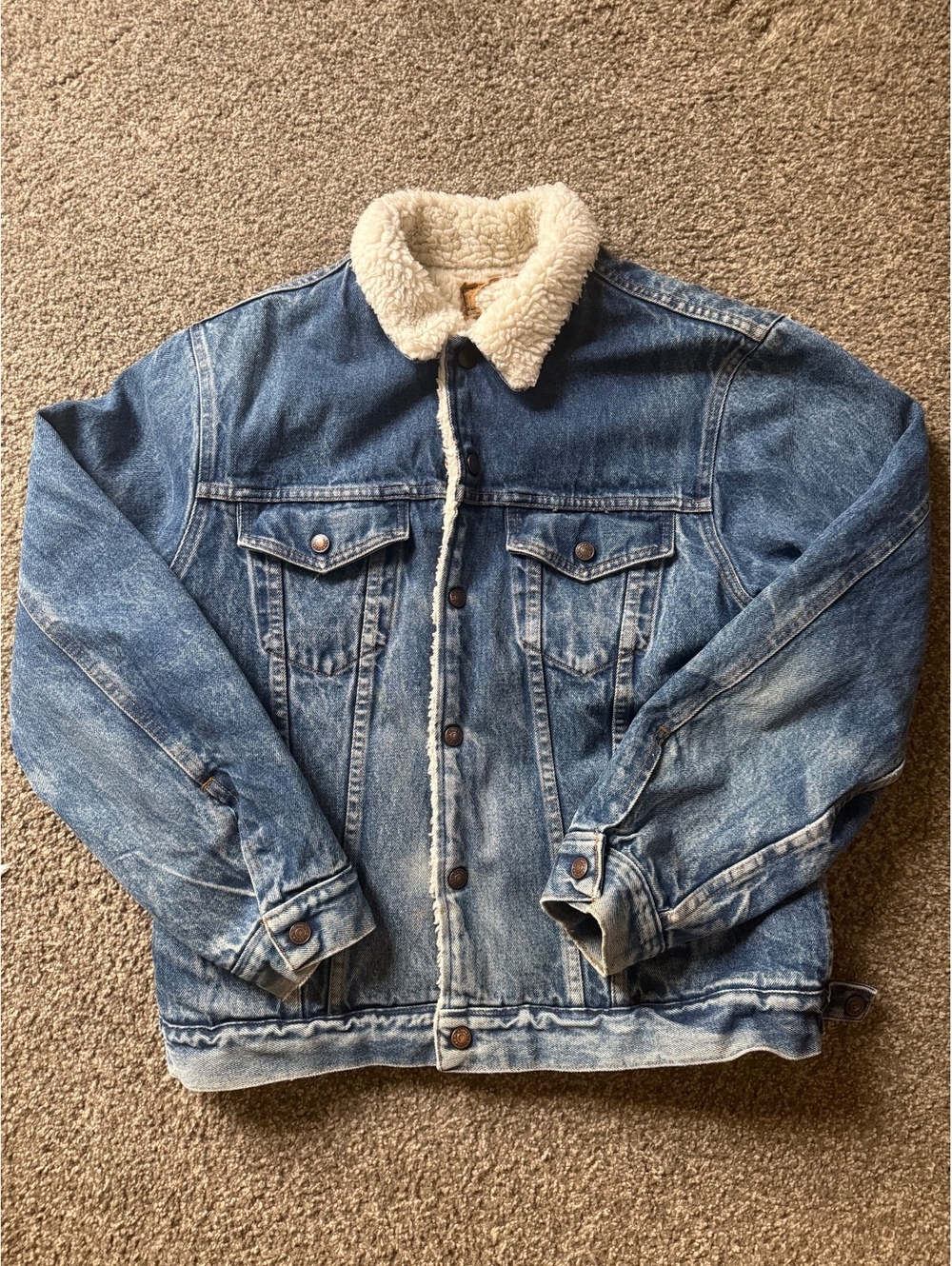VNTG 90s Plain Pockets Sherpa Denim Jacket-No TAG/FIT S/M